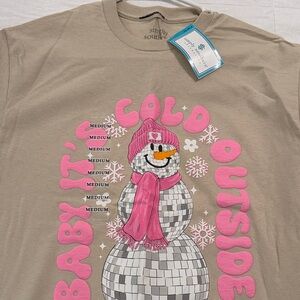 Simply Southern Woman’s  Tan Snowman Tee Med New